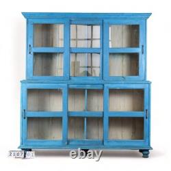 Large Vintage Indian Rustic Glass Kitchen Dresser Cupboard Cabinet Shelves