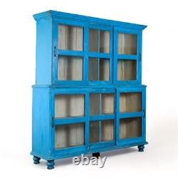 Large Vintage Indian Rustic Glass Kitchen Dresser Cupboard Cabinet Shelves