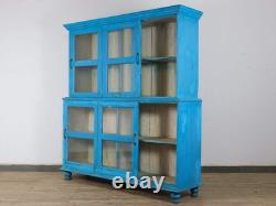 Large Vintage Indian Rustic Glass Kitchen Dresser Cupboard Cabinet Shelves