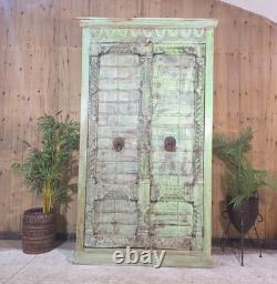 Large Vintage Indian Solid Wooden Armoire Wardrobe Kitchen Linen Cupboard