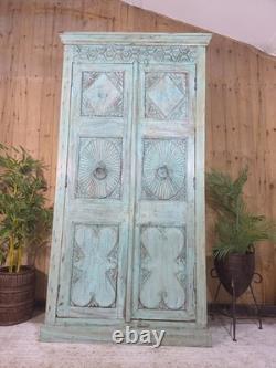 Large Vintage Indian Solid Wooden Armoire Wardrobe Kitchen Linen Cupboard