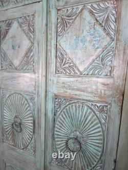 Large Vintage Indian Solid Wooden Armoire Wardrobe Kitchen Linen Cupboard