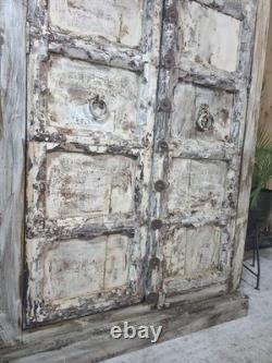 Large Vintage Indian Solid Wooden Armoire Wardrobe Kitchen Linen Cupboard