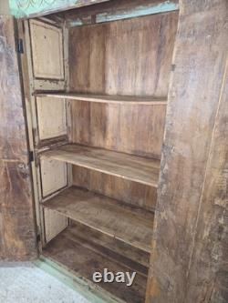 Large Vintage Indian Solid Wooden Armoire Wardrobe Kitchen Linen Cupboard