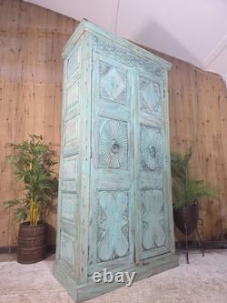 Large Vintage Indian Solid Wooden Armoire Wardrobe Kitchen Linen Cupboard
