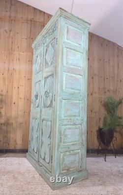 Large Vintage Indian Solid Wooden Armoire Wardrobe Kitchen Linen Cupboard