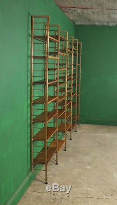 Large Vintage Ladderax Shelving Unit, 5 Bay, Teak, Gold Metal Ladders, Bookcase