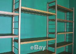 Large Vintage Ladderax Shelving Unit, 5 Bay, Teak, Gold Metal Ladders, Bookcase
