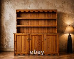 Large Vintage Pine Farmhouse Welsh Dresser Kitchen Display Cabinet