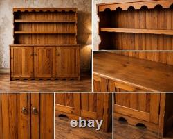 Large Vintage Pine Farmhouse Welsh Dresser Kitchen Display Cabinet