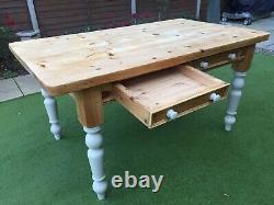 Large Vintage Pine Kitchen Dining Table with 6 chairs