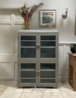 Large Vintage Retro Mid Century Glazed Grey Painted Display Drinks China Cabinet