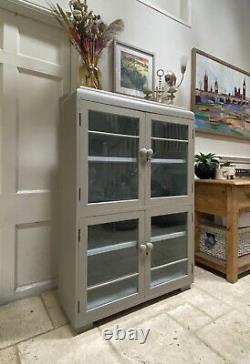 Large Vintage Retro Mid Century Glazed Grey Painted Display Drinks China Cabinet