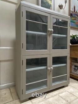 Large Vintage Retro Mid Century Glazed Grey Painted Display Drinks China Cabinet