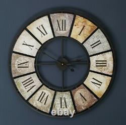 Large Vintage Retro XXL Antique Metal Stainless Steel Colourful Wall Clock 80CM