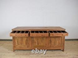Large Vintage School Teak Science Lab Sideboard Cabinet Kitchen Island