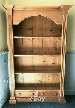 Large Vintage Solid Stripped Pine Bookcase Book Shelves Farmhouse Storage Unit