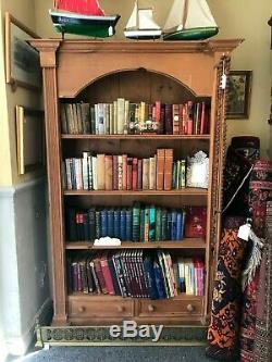 Large Vintage Solid Stripped Pine Bookcase Book Shelves Farmhouse Storage Unit