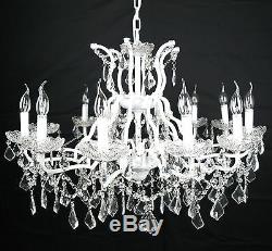 Large White 12 Arm Branch French Shallow Cut Glass Chandelier
