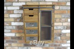 Large Wooden Industrial Wall Cabinet Unit Multi Drawers Metal Bathroom Storage