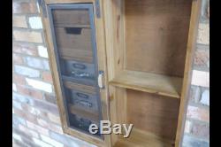Large Wooden Industrial Wall Cabinet Unit Multi Drawers Metal Bathroom Storage