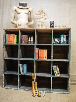 Large industrial pigeon hole unit, solid wood, 16 cube, storage, shelving, display