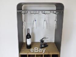 Large vintage wine drinks cabinet, tall retro industrial wine drinks cabinet unit