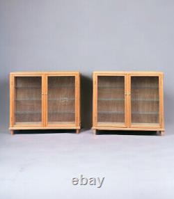 Late C20th Oak Ply Back Glazed China Display Cabinets