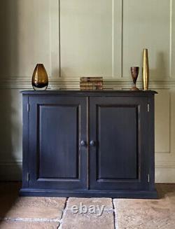 Late C20th Painted Narrow Black Solid Pine Hall Storage Cupboard Cabinet