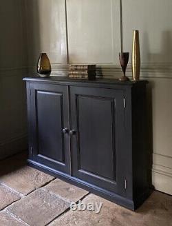 Late C20th Painted Narrow Black Solid Pine Hall Storage Cupboard Cabinet