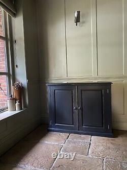 Late C20th Painted Narrow Black Solid Pine Hall Storage Cupboard Cabinet