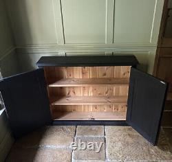 Late C20th Painted Narrow Black Solid Pine Hall Storage Cupboard Cabinet