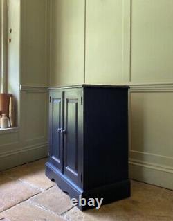 Late C20th Small Painted Black Solid Pine Hall Storage Cupboard Bathroom Cabinet