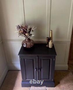 Late C20th Small Painted Black Solid Pine Hall Storage Cupboard Bathroom Cabinet