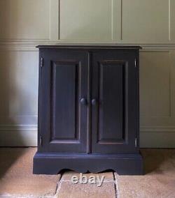 Late C20th Small Painted Black Solid Pine Hall Storage Cupboard Bathroom Cabinet