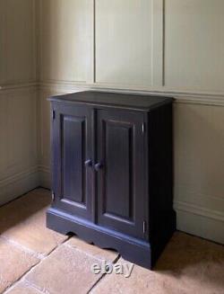 Late C20th Small Painted Black Solid Pine Hall Storage Cupboard Bathroom Cabinet