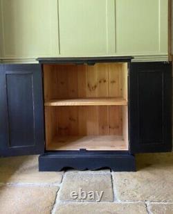 Late C20th Small Painted Black Solid Pine Hall Storage Cupboard Bathroom Cabinet