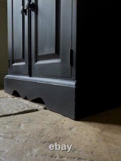 Late C20th Small Painted Black Solid Pine Hall Storage Cupboard Bathroom Cabinet