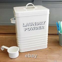 Laundry Powder Enamel Home Cream Storage Tin Box Kitchen Retro Container Jar LID