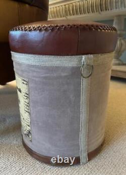 Leather & Canvas Stool Wine Label Feature Vintage / Retro Style