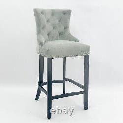 Light Grey Velvet Bar Stool Knocker Studded Kitchen Breakfast Bar Stools Chair