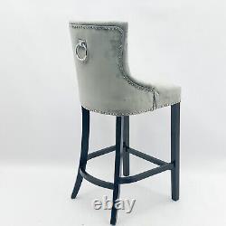 Light Grey Velvet Bar Stool Knocker Studded Kitchen Breakfast Bar Stools Chair