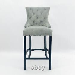 Light Grey Velvet Bar Stool Knocker Studded Kitchen Breakfast Bar Stools Chair