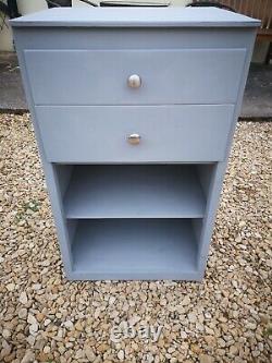 Lightly Distressed Solid Oak Pantry Cupboard With Fixed Shelf & Drawers In Gray