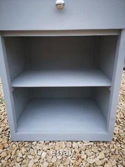Lightly Distressed Solid Oak Pantry Cupboard With Fixed Shelf & Drawers In Gray