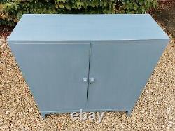 Lightly Distressed Vintage Solid Oak School/hallway/pantry Cupboard In Blue F&b