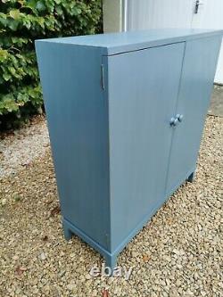 Lightly Distressed Vintage Solid Oak School/hallway/pantry Cupboard In Blue F&b