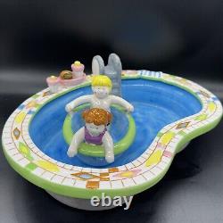 Lotus 1995 Chip and Dip Bowl Swimming Pool Party Hot Tub Ceramic Set Vtg Retro