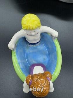 Lotus 1995 Chip and Dip Bowl Swimming Pool Party Hot Tub Ceramic Set Vtg Retro