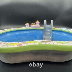 Lotus 1995 Chip and Dip Bowl Swimming Pool Party Hot Tub Ceramic Set Vtg Retro